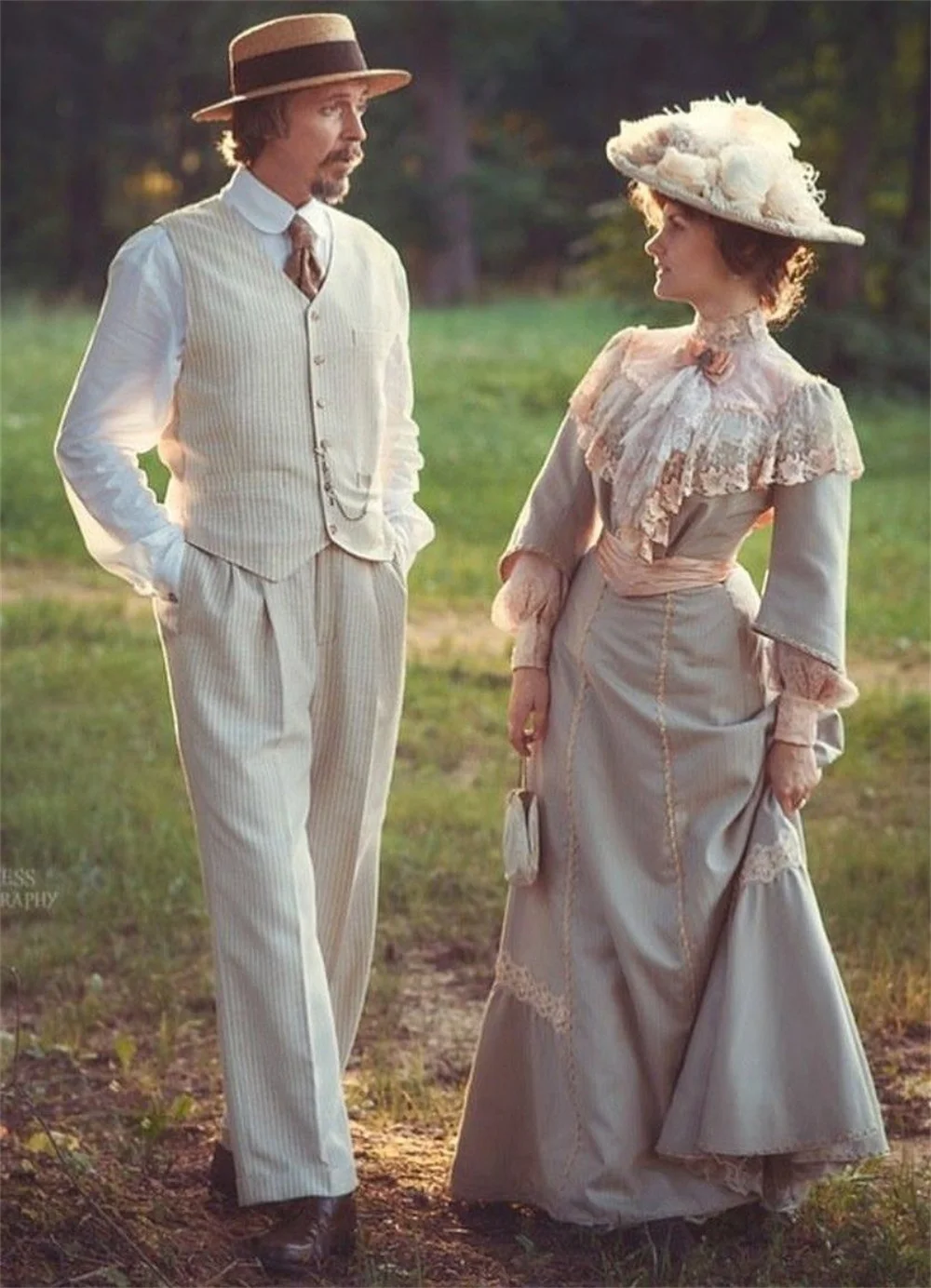 1900er Jahre Kleid Vintage Viktorianisch Edwardianisch Herzogin-Gehanzug Belle Epoque Nachmittagstee-Party Hochgeschlossenes Abendkleid Ballkleid