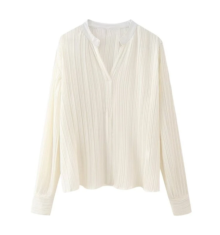 

Ele Versatile Long Sve V-Ne Pleated irt, весна 2024, женская модная утягивающая одежда, повседневная шикарная деловая одежда