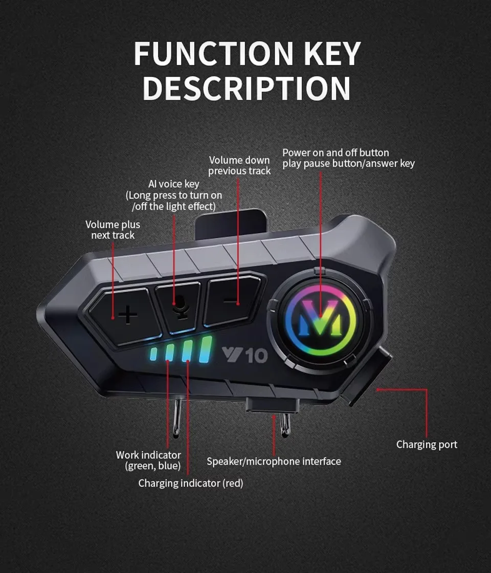 Motorradhelm-Headset, kabellose Bluetooth-Kopfhörer, Stereo mit Mikrofon, für Motorrad, Outdoor, Radfahren, Musik, Helm-Headset ohne Intercom – Detail 13