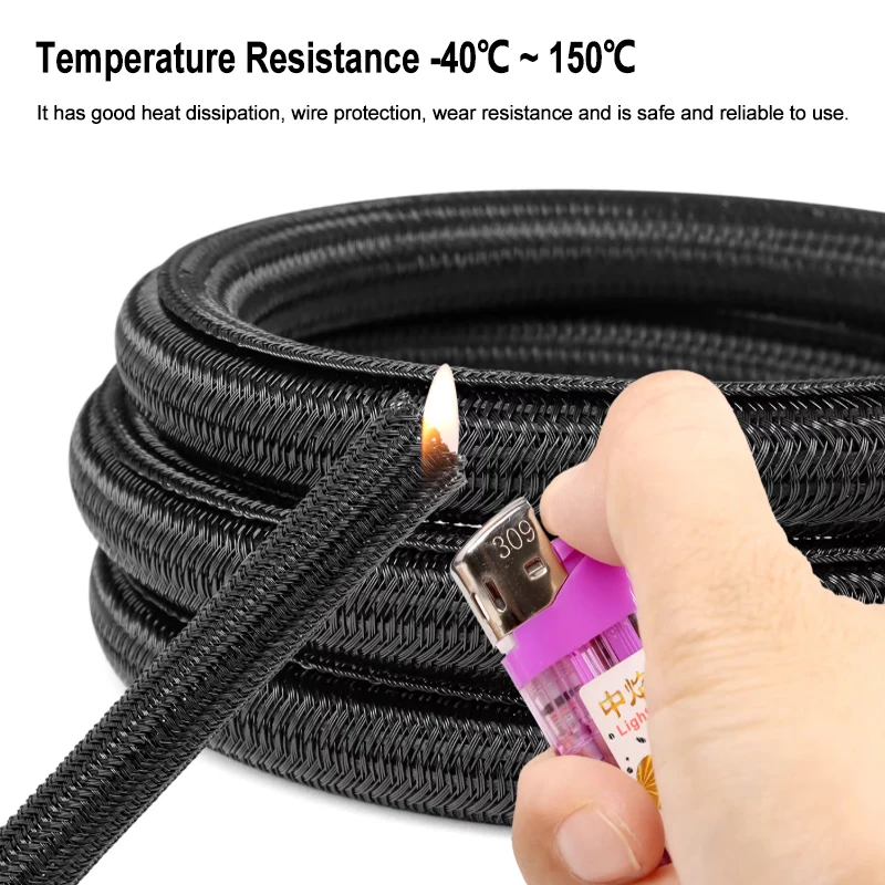 1-10m Self-Closed PET Braid Cable Sleeve 3 5 8 10 13 16 19 25 32mm Heat-resistant Split USB Wrap Car Wire Harness Organizer