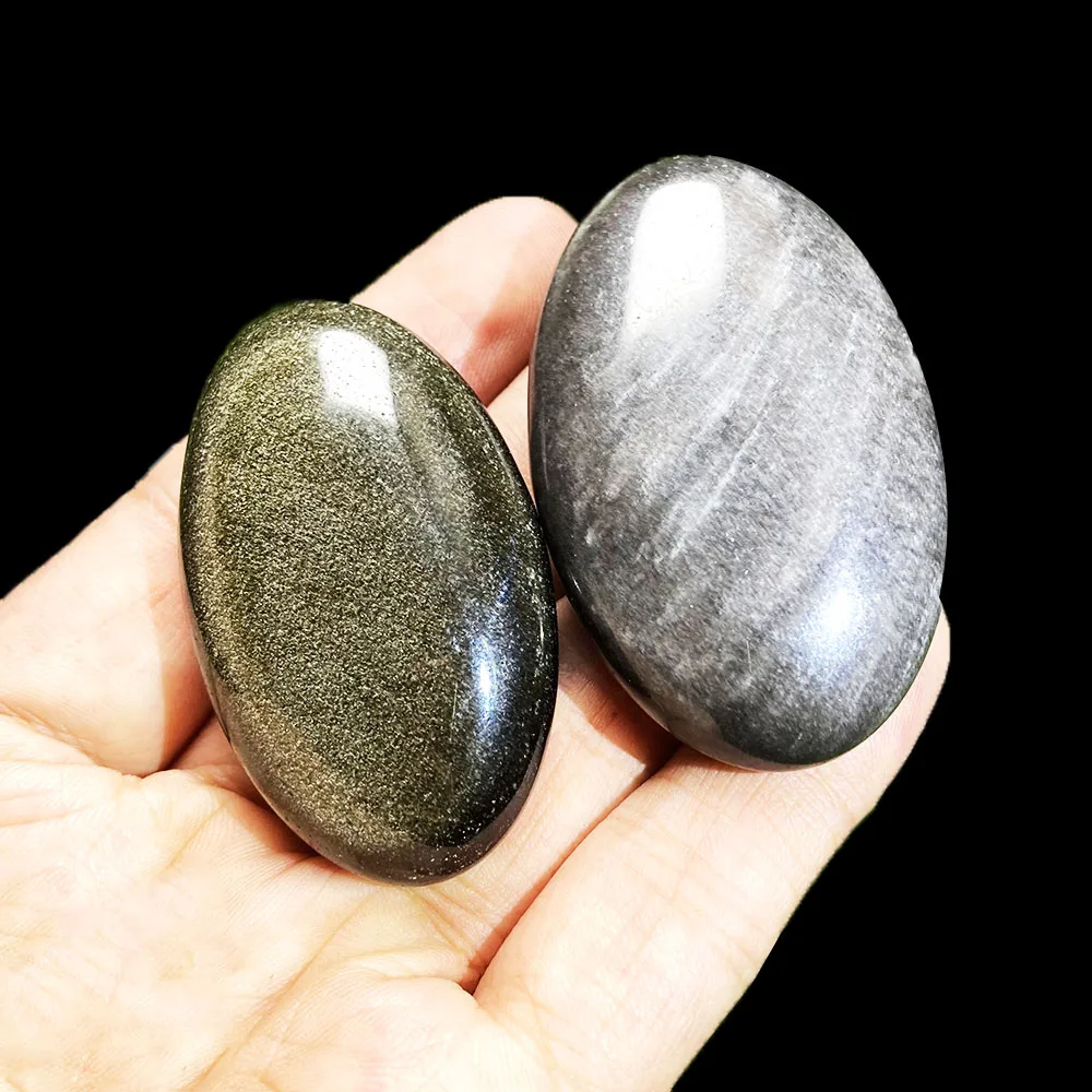 1Pc Silver Golden Obsidian Gold Sheen Palm Stone Oval Natural Crystal Real Gemstone For FengShui Healing Meditation Home Decor