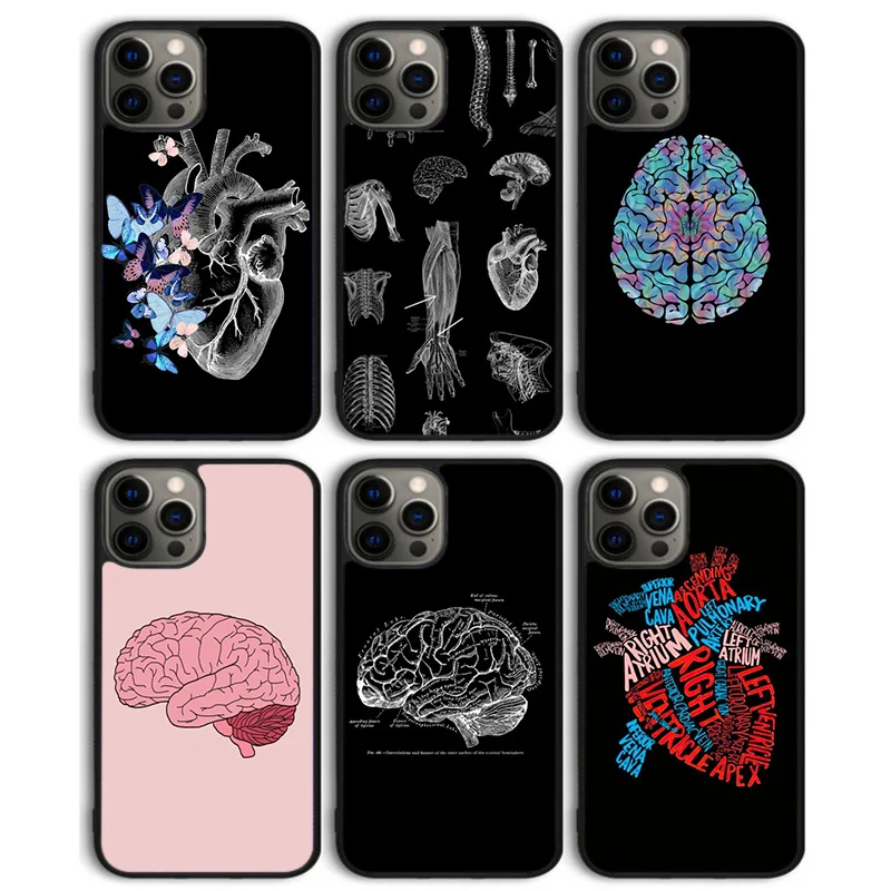 Vintage Anatomy Heart Cardiac Brain Nurse Phone Case Cover for iPhone 16 15 SE2020 14 13 11 12 Pro Max mini XS XR PlusS Coque