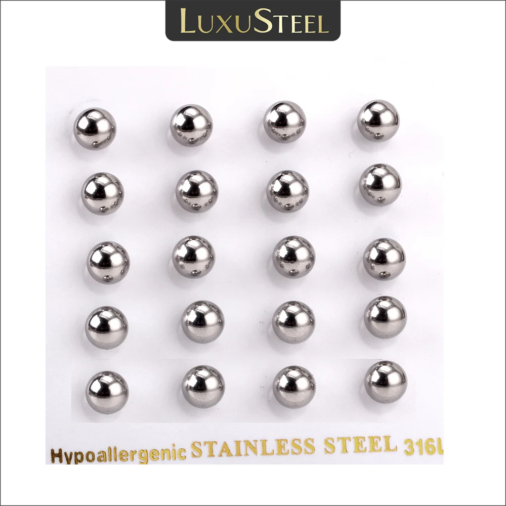 LUXUSTEEL Earrings For Men Silver Color Round Ball Stud Earring Fashion Jewelry Brinco 2020 Stainless Steel 10Pair/Card Earring