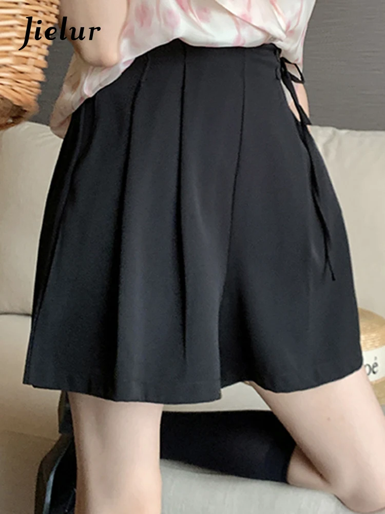 

Jielur Solid Color Slim High Waist Women Shorts Button Lace-up Simple Fashion Suit Shorts Summer Casual Office Lady Korean Style