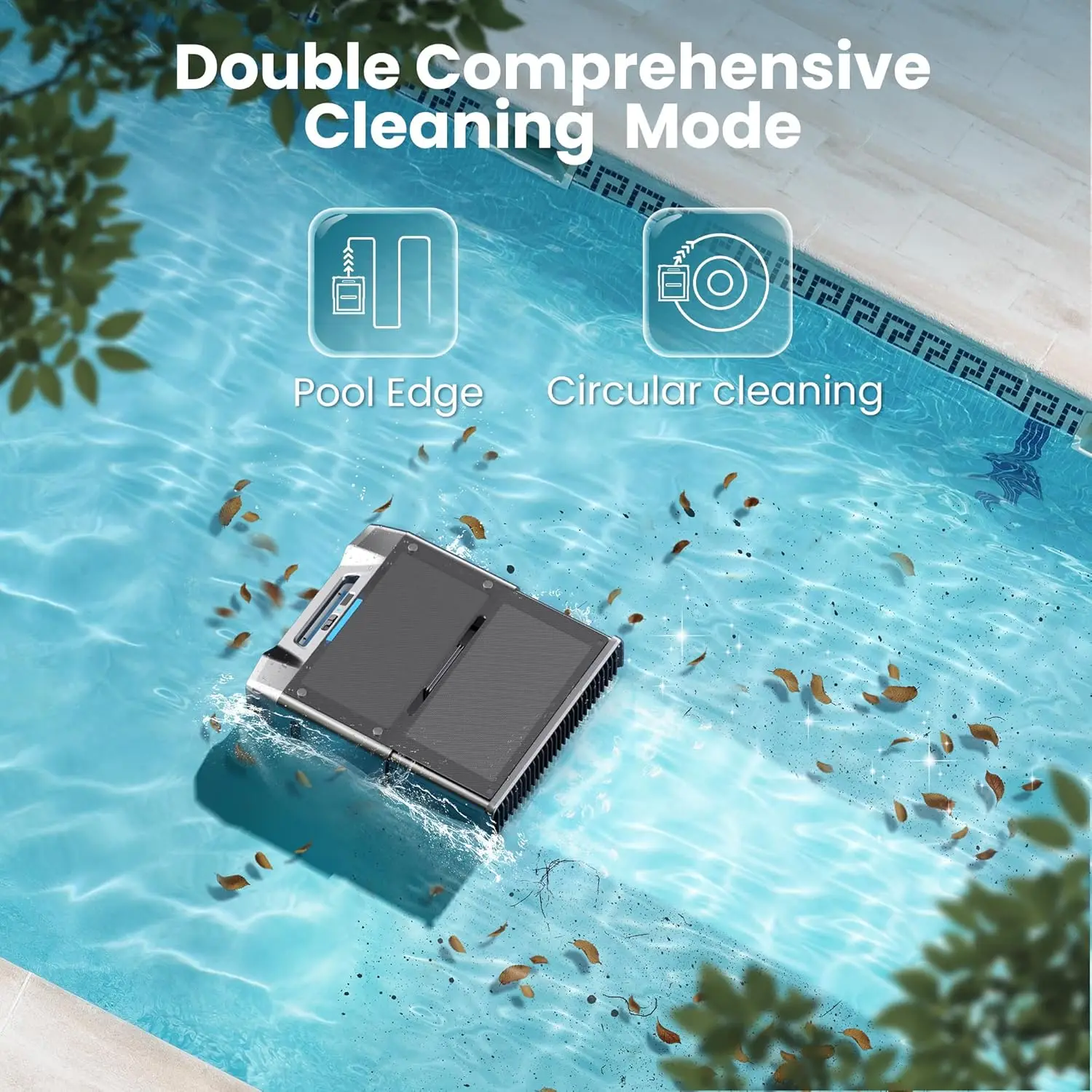 Solar powered pool skimmer, upgraded robot pool surface cleaner with remote control for 24-hour continuous cleaning