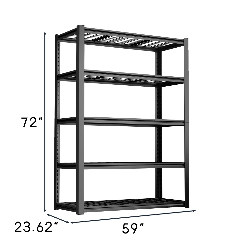 59 Inches Metal Garage Storage Rack, Heavy-Duty Steel Moisture-Proof And Waterproof 5-Layer Adjustable Storage Shelving Unit.