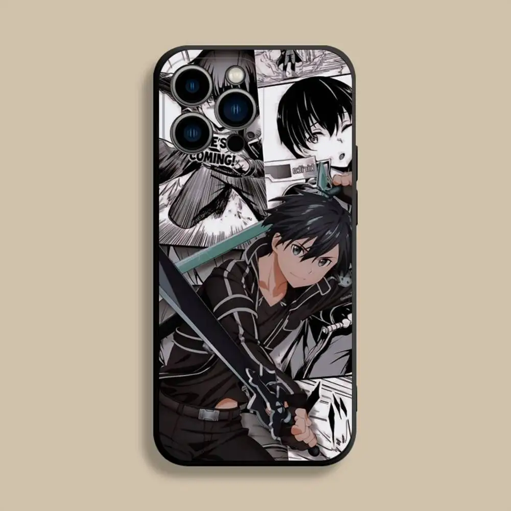 حافظة هاتف Sword Art Online SAO Kirigaya لهاتف iPhone 17,16,15,14,13,12,Pro,Max,Plus,E,SE4,Air,غطاء ناعم أسود صغير