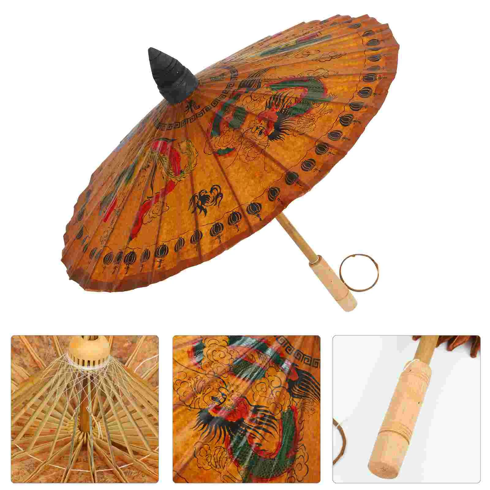 

Classic Hand-painted Oil-paper Umbrella Decorative Oiled Paper Crafts for Bar Store Tearoom Decors Dragon Phoenix Patterns