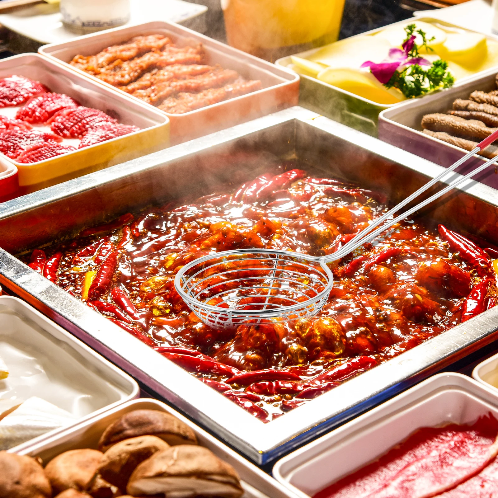 

10pcs Stainless Steel Strainer With Handle: Fine Mesh Spoon For Hot Pot Pasta Frying Filtration Kitchen Spider Skimmer Wire