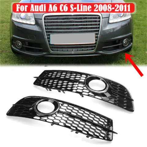 앞 범퍼 그릴 안개등 램프 그릴 커버 HONEYCOMB HEX Fit For Audi A6 C6 S-Line 2008-2011 4F 0807681 Q01C 4F 0807682 Q01C