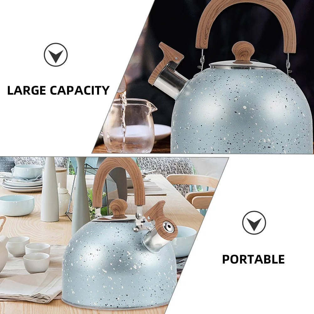 

Portable Whistling Tea Kettle Stainless Steel Material Wooden Handle Risk Family Use Kitchen Gadget