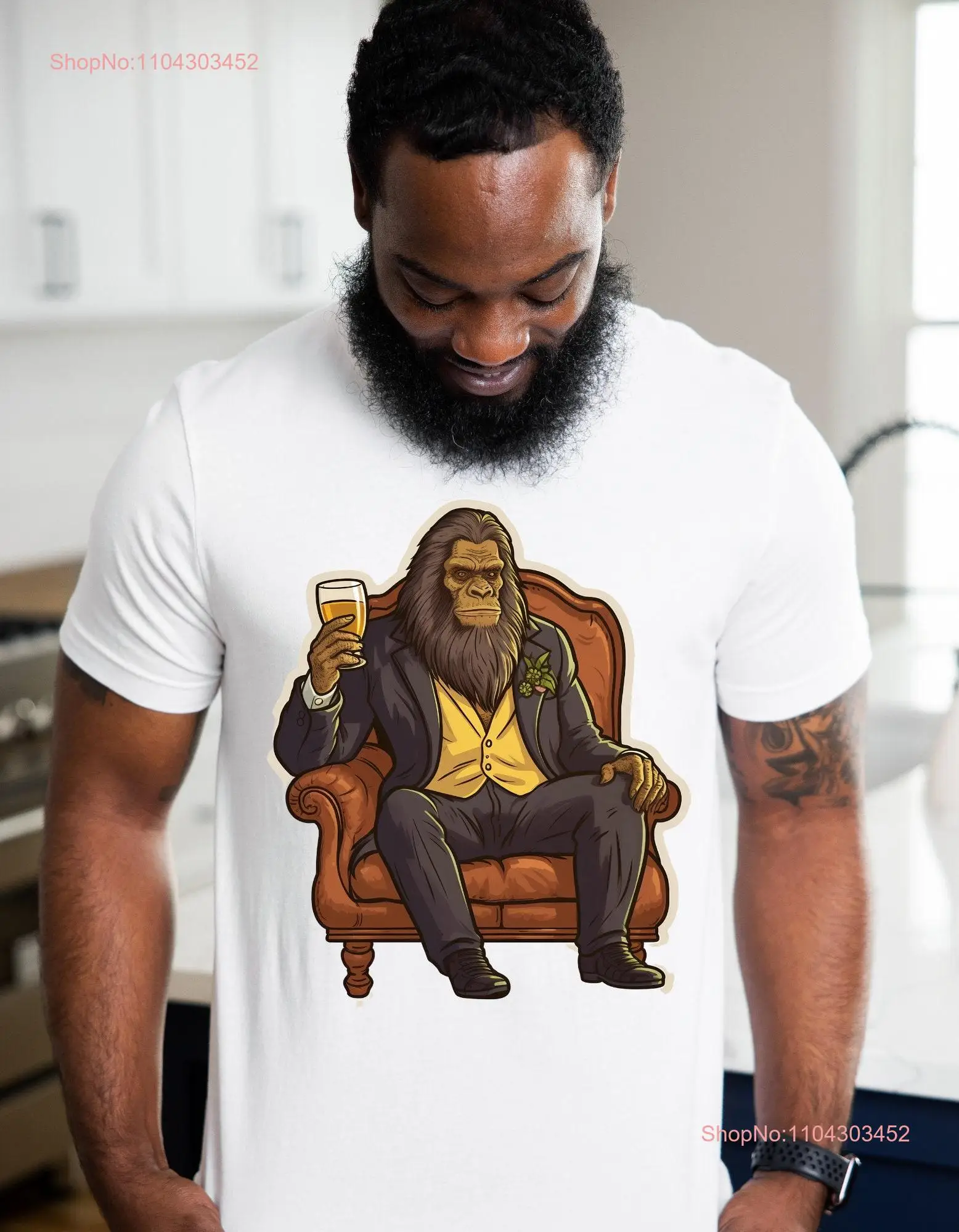 Debonair Sasquatch T shirt Stylish Yet Elusive Bigfoot long or short sleeves