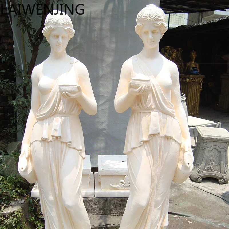 L-18  Bowl-Holding Lady with Teapot Sculpture Large Floor-Standing Figure Ornament European Style Garden Landscape Decoration