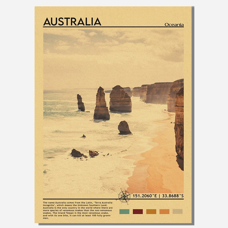 Modern Australia Landscape Wall Art City Travel Kraft Paper Poster Printing Decor Living Room Bedroom Wall Art Home Decor
