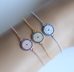 Classic 925 Sterling Silver Women Jewelry Geometric Round Evil Eye Charm Lovely Bracelet