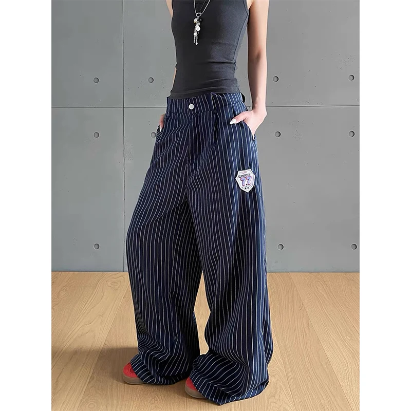 Pantalon Cargo gothique à rayures bleues pour femmes, Baggy Harajuku Y2k Emo Vintage surdimensionné décontracté, jambes larges, vêtements japonais des années 2000