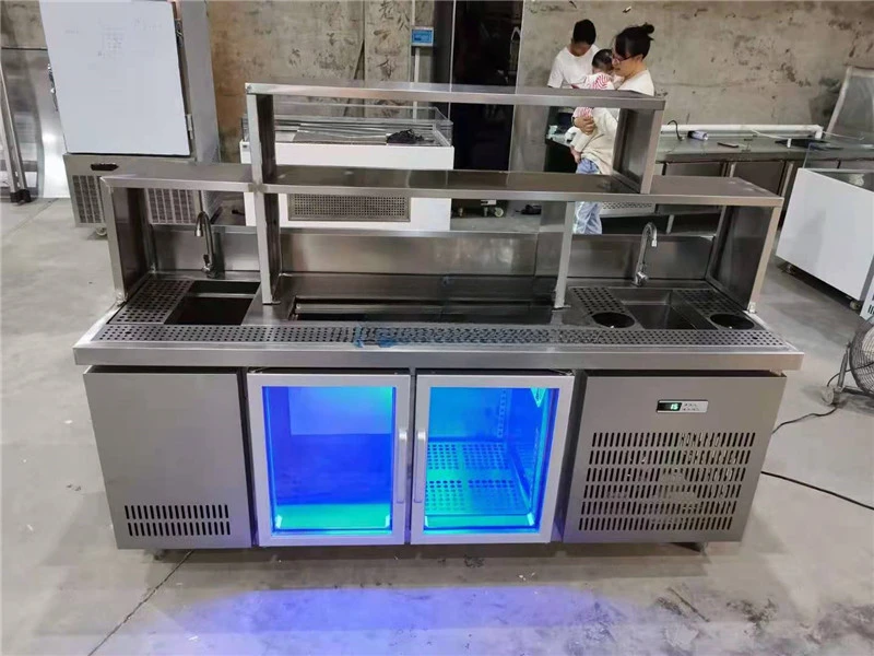 Customized Refrigerator Working Table Counter Bar OEM Stainless Steel Bubble Tea Refrigerate Counter Bar Frozen Milk Tea Counter