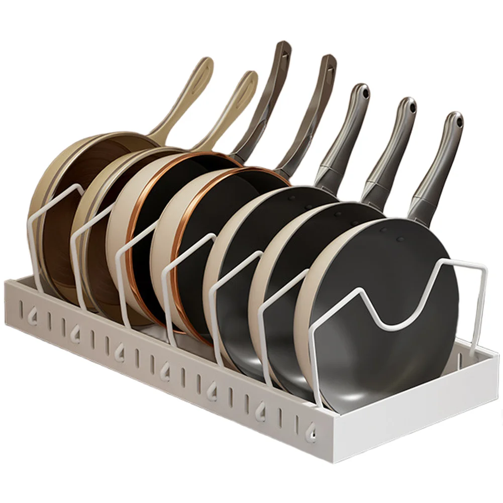 

Adjustable Pull Out Pot Pan Organizer Rack for Kitchen Cabinet Storage with Flexible Dividers and Steel Material