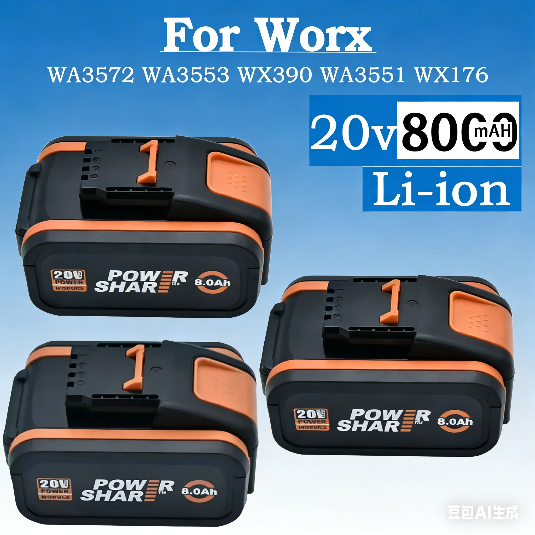 

Original WORX 20V Battery 6Ah 8Ah Safety Protection Stable Rechargeable For WA3014 WA3551 WG630 WX Series Tools