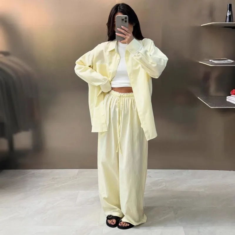 

Летний дизайн, нишевая мода, комплект из двух предметов с защитой от солнца для женщин, повседневная, тонкая, свободная, рубашка с длинными рукавами и брюки