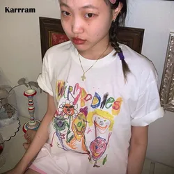 Karrram Fairy Grunge Short Sleeve T-shirts Cartoon Graffiti Print Tee Shirts Graphic Korean Fashion Tops Summer Streetwear Y2k