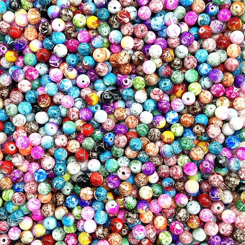 New Wholesale 4/6/8/10mm Glass Beads Round Loose Spacer Beads Pattern For Jewelry Making DIY Bracelet Necklace