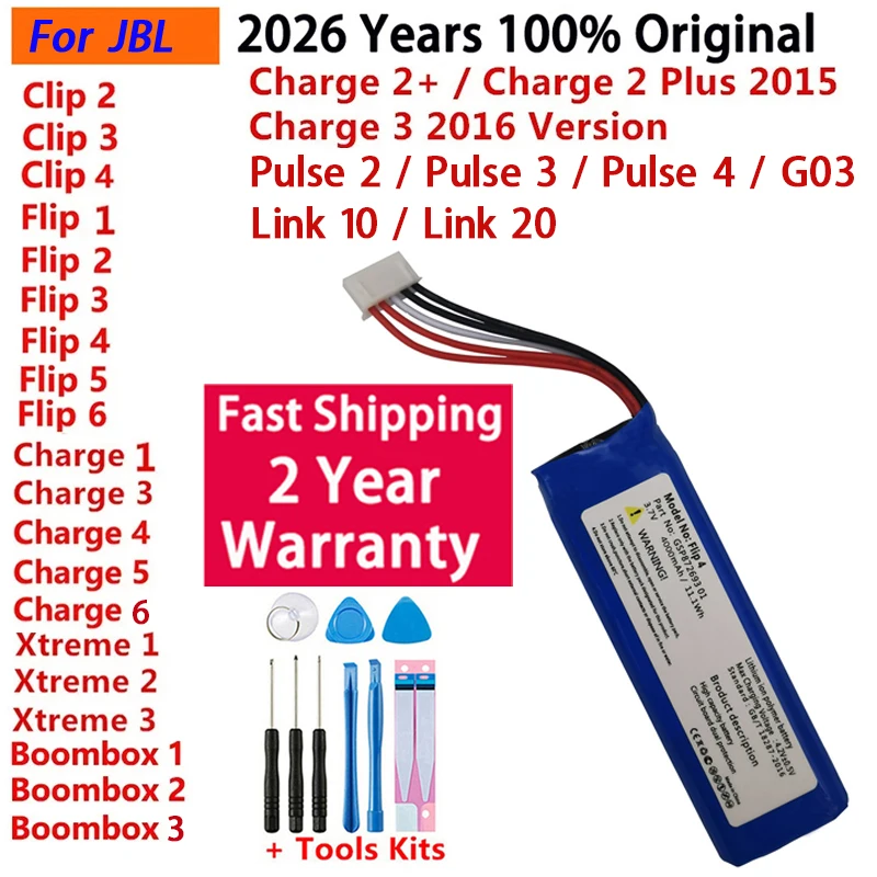 2026 Years 100% Original Player Speaker Battery For JBL Xtreme Boombox Clip Charge Flip Pulse 6 5 4 3 2 1 G03 Link 10 20 Battery