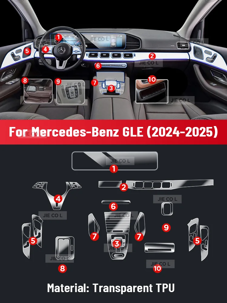 Anti-scratch Car Interior Center Console Media Dashboard Navigation TPU Protector Film For Mercedes Benz GLE 2024 2025 Sticker