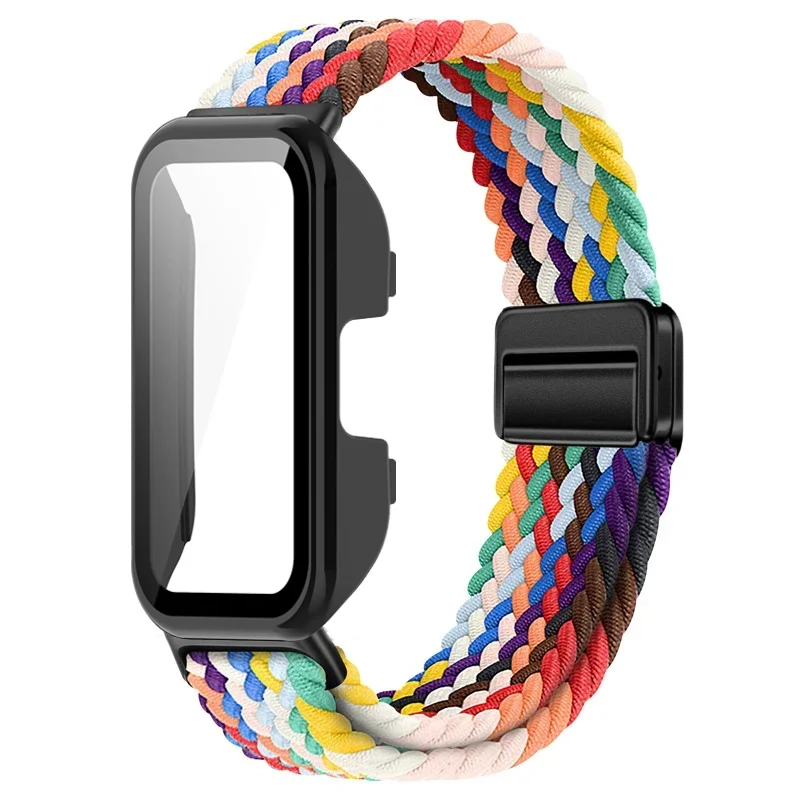 حافظة PC + حزام حلقة مضفر من النايلون لهاتف هواوي باند 10 9 8 سوار معصم مغناطيسي لهاتف هواوي باند 10 9 غطاء شل حزام الساعات