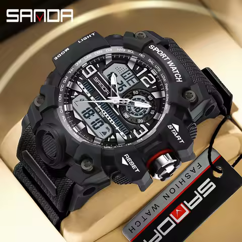 SANDA Top Brand Mens LED Digital Watches Multifunctional Sport Waterproof Watches Male Quartz Wristwatch Relogio Masculino