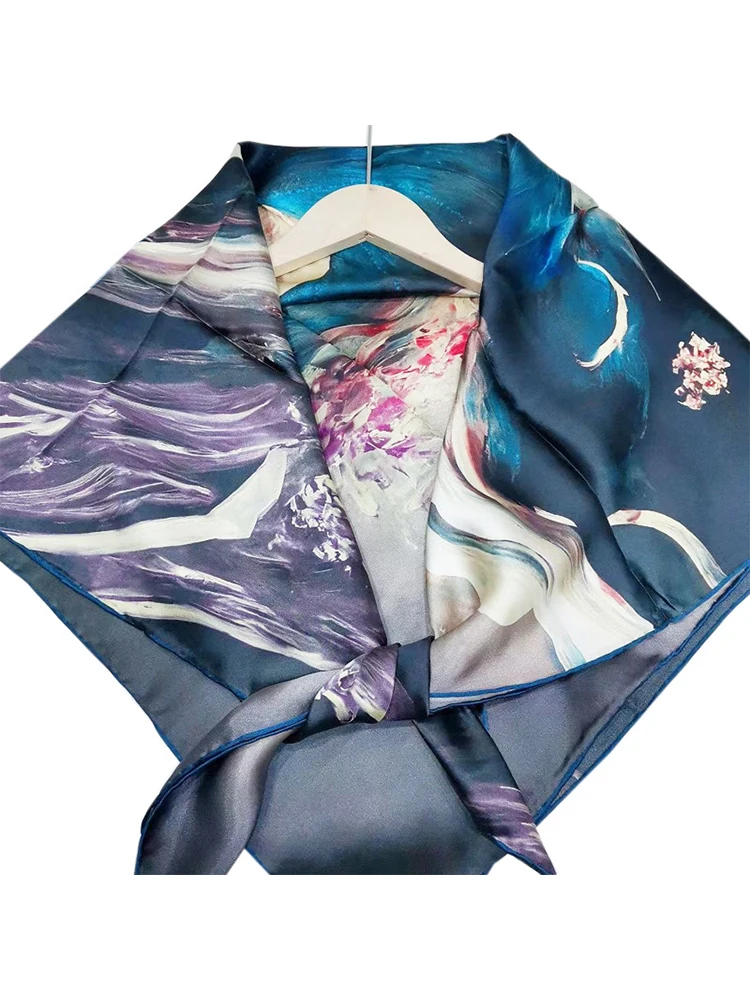 BirdTree 100%Real Silk Scarf,Plain Crepe Satin Retro Print,Versatile Mom's Gift Temperament Elegant Scarf,2024 Spring A419104QD