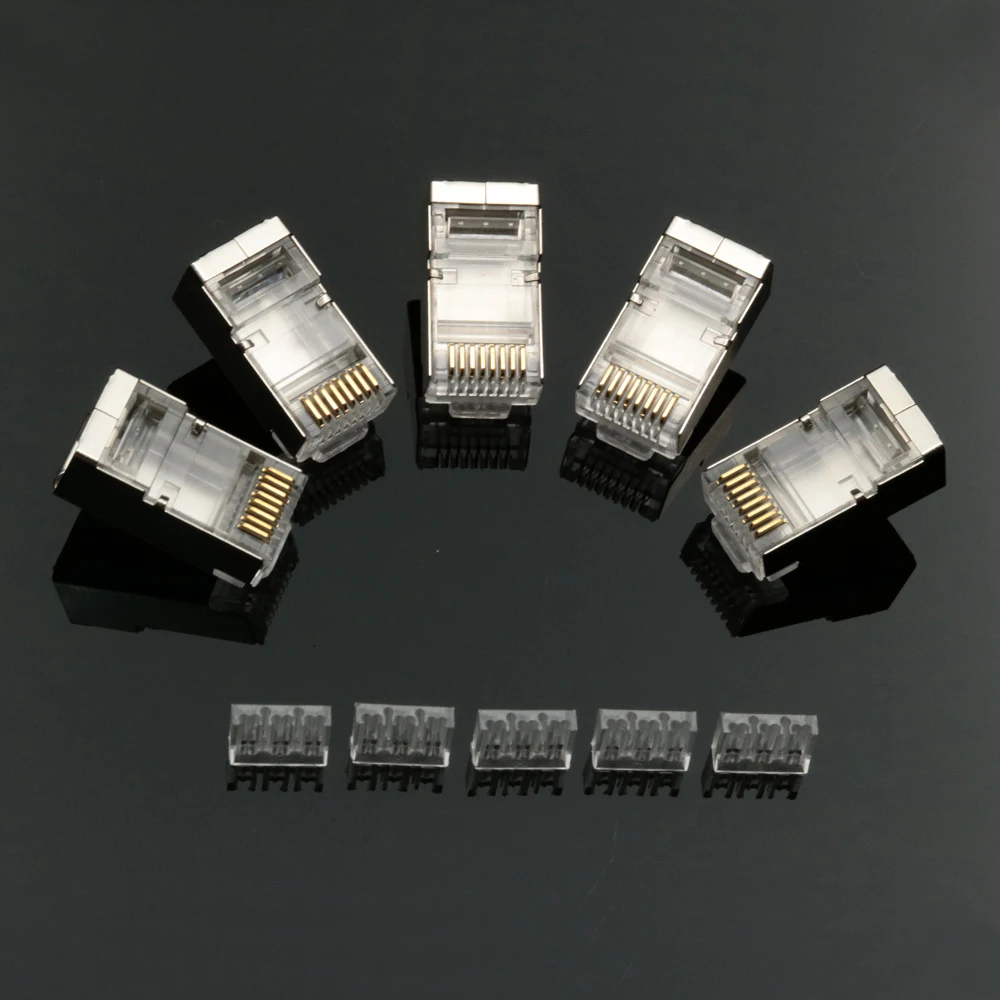 Xintylink rj45 موصل cat6 كابل إيثرنت التوصيل 8P8C rg45 محمية الأزرق stp rg rj 45 جاك موصل شبكة القط 6 وحدات 50 قطعة