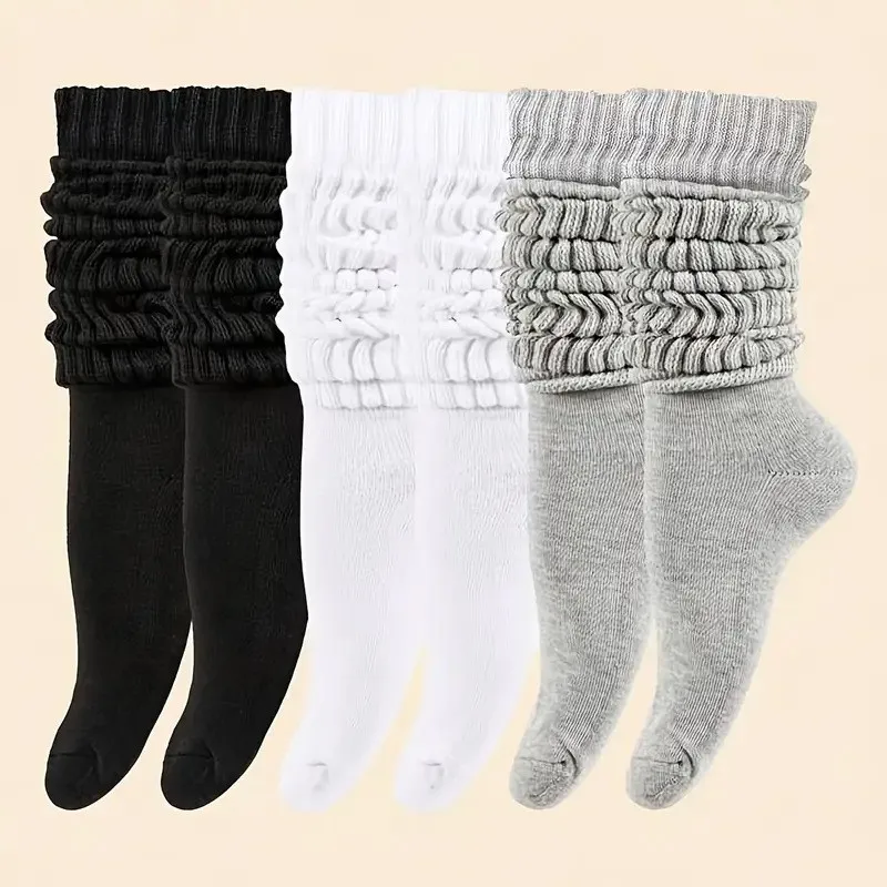 6 Paar Kniestrümpfe, einfarbig, stapelbar, lockere Manschette, Overknee-Socken, atmungsaktiv, lässig, modisch, vielseitig