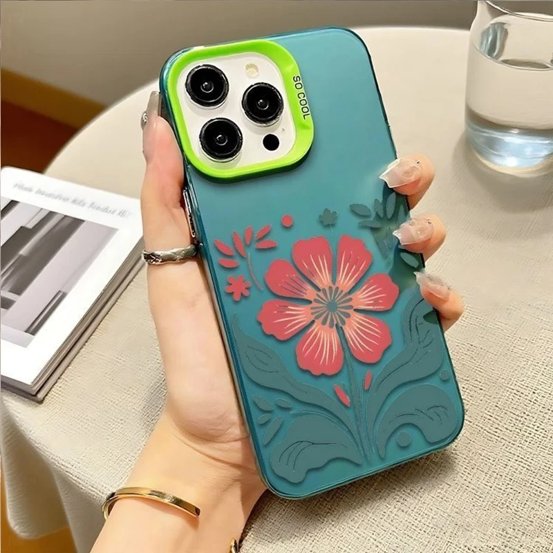 Простой чехол для телефона с цветочным узором в стиле ретро для iPhone 17 Pro Max Air X XR XS Max 7 8 Plus 16 15 14 13 Mini 12 11 Жесткая задняя крышка