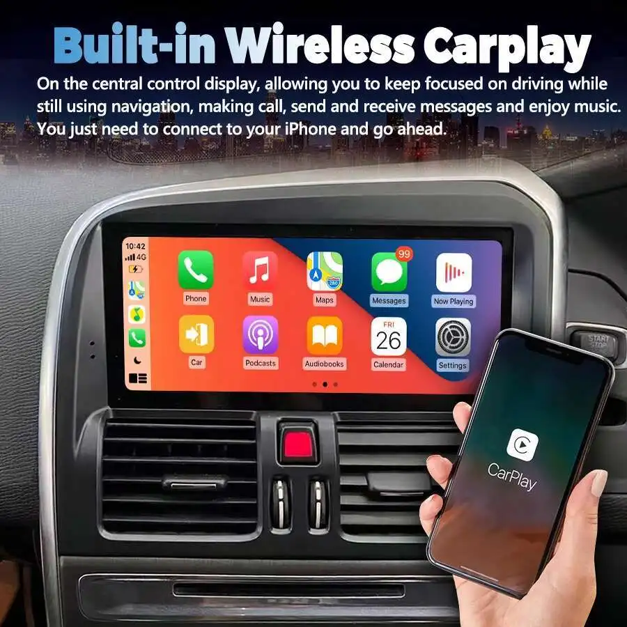 8.8 "Ccarplay 4G-LTE راديو السيارة الوسائط المتعددة مشغل فيديو لتحديد المواقع والملاحة لفولفو XC60 2008-2017 2din أندرويد 14 وحدة رأس الشاشة