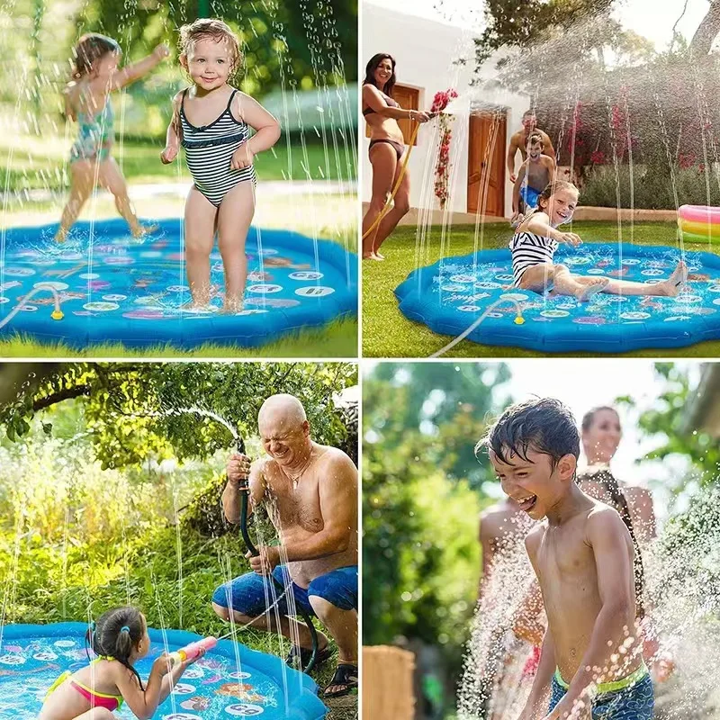 Piscina inflable redonda para niños, piscina de juegos con salpicaduras de agua, piscinas de PVC de 100-170cm, estera rociadora para jugar, patio, diversión al aire libre, envío directo