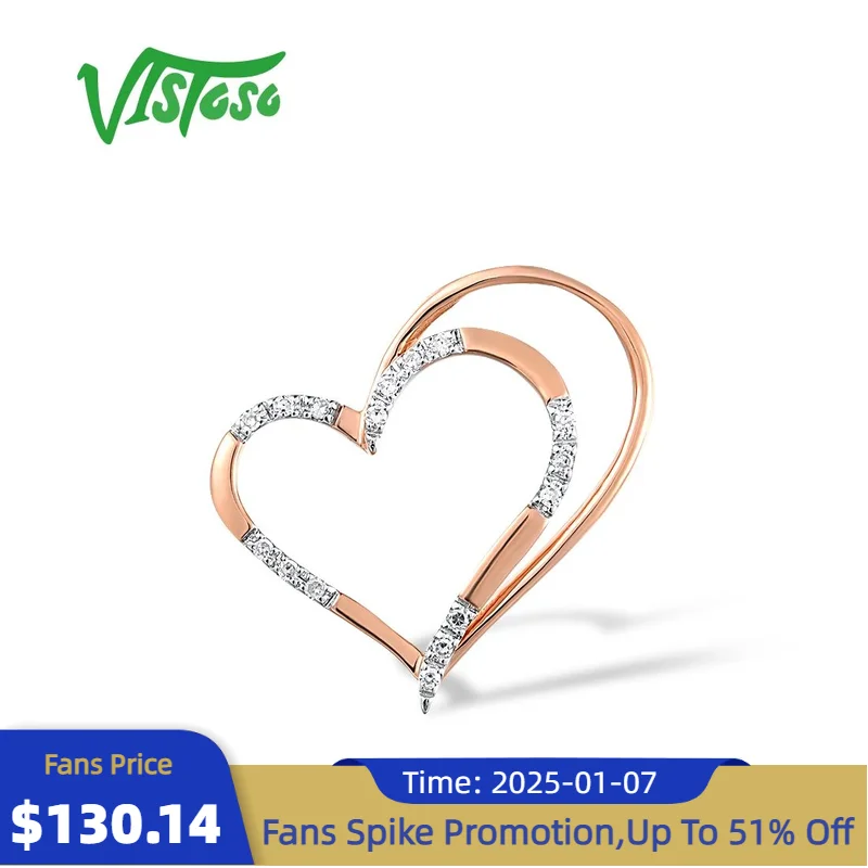 VISTOSO Genuine 18K 750 Rose Gold Pendant For Women Sparkling Diamond Double Heart Pendant Concise Love Gift Trendy Fine Jewelry