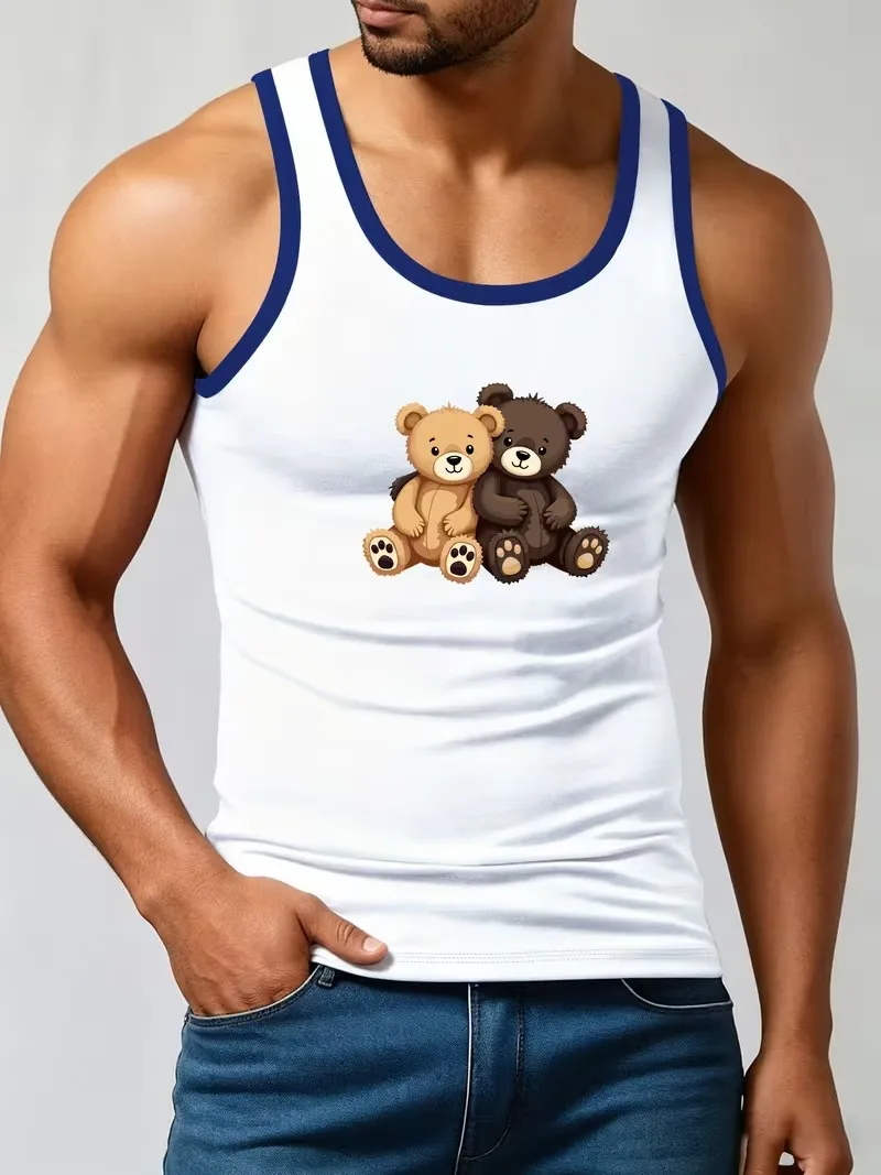 Fashion men's cartoon toy bear 3D printed vest summer sleeveless casual sports vest round neck