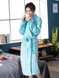 Women Men Kimono Bathrobe Gown Nightdress 2023 Autumn Winter Thick Warm Coral Fleece Nightgown Sleepwear Soft Flannel Robe Home