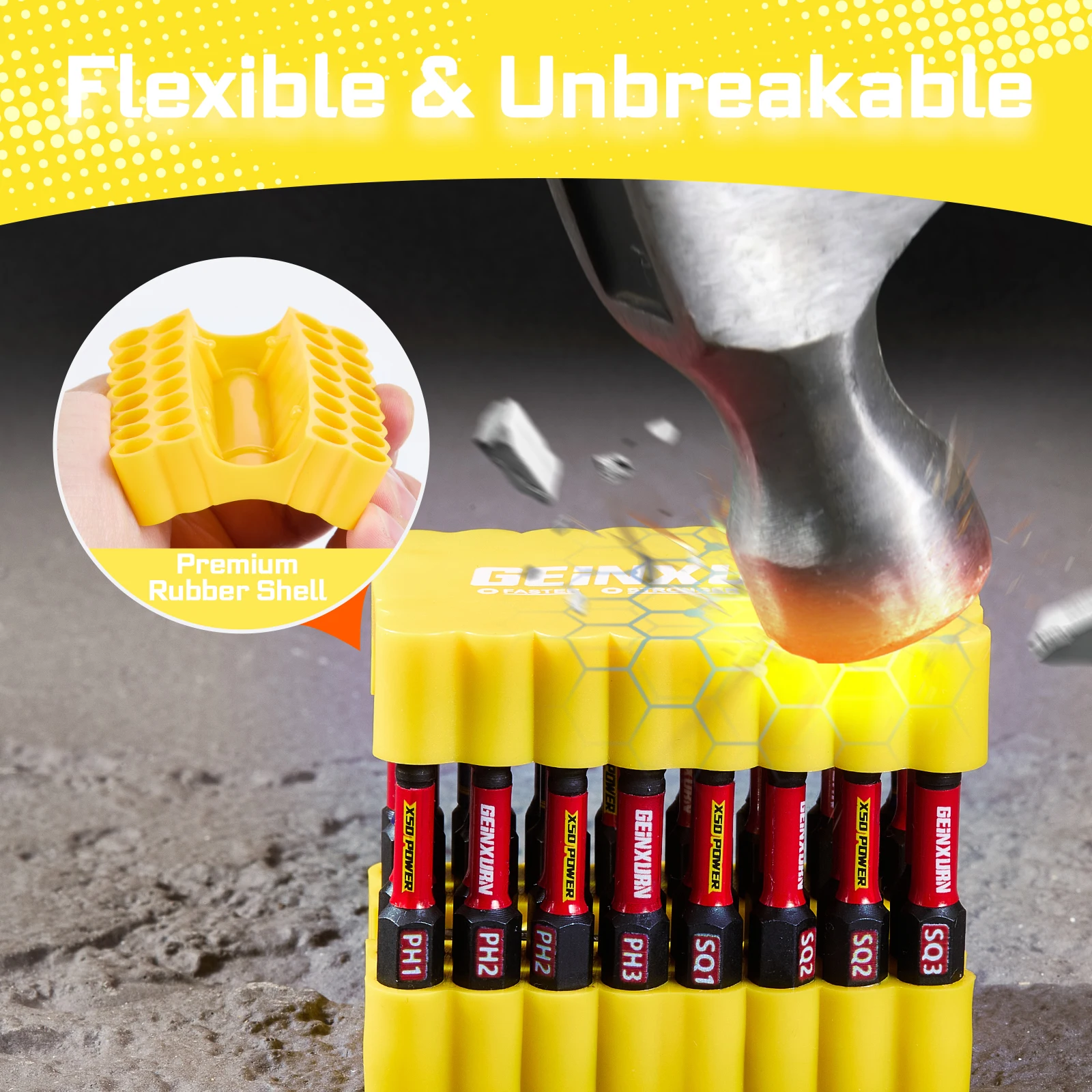 Geinxurn 33-teiliges Schlagschrauber-Bit-Set, 5,1 cm magnetisch (PH/SQ/Torx/Hex/Schlitz), S2-Stahl-Bits mit Bithalter und weicher Basis