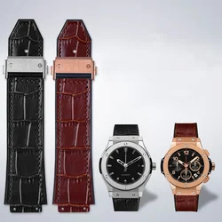 Genuine Leather Watch Band For Hublot Big Bang Series Cowhide Strap Men Wristband With Tools Accessories Black Brown 26*19mm