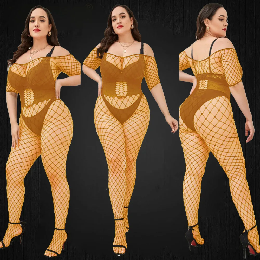 Plus Size Women's One Piece Pants One Piece Open Bra Pantless Sexy Hollow All over Women's One Piece Socks