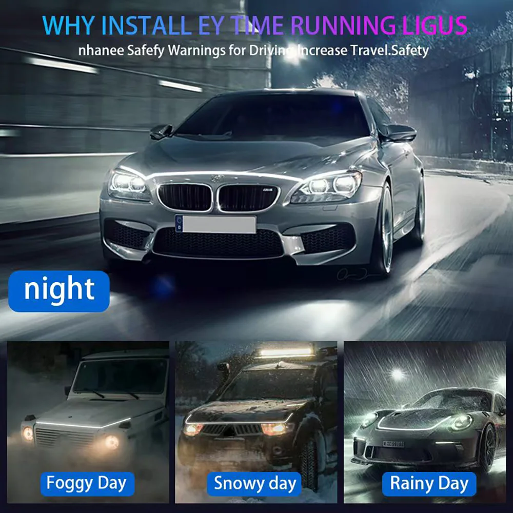 Universal Dynamic Scanning of Car Hood Through Type Daytime Running Light 12V Guide Strip of  LED Turn Signal Strip