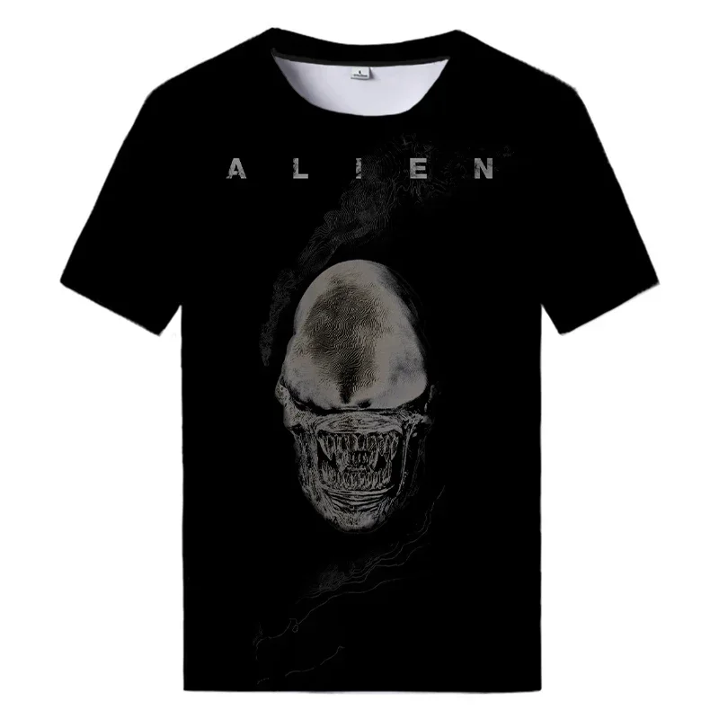 2024 Summer New Alien Art 3D Printed T-shirt Male Female Casual Sports Crewneck Horror Alien Movie Printed Harajuku Top Shirt