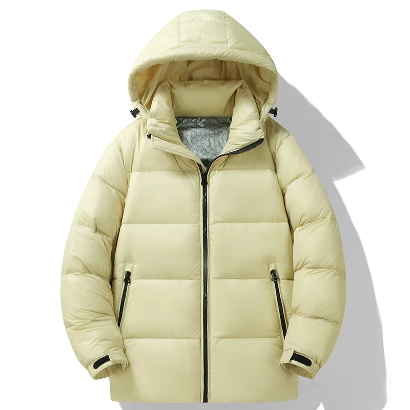 New Winter Men'S Casual Hooded Warm And Cold Resistant Down Jacket Fashion Versatile Thickened Loose 90 White Duck Down Coat
