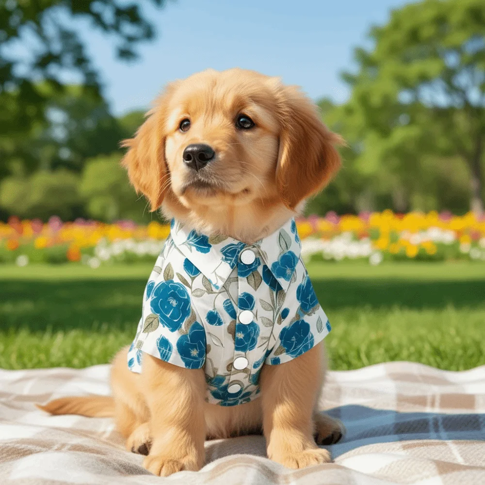 Fashion Flower Pattern Dog Shirt Soft Fabric Thin Cat T-Shirts Collared Style Breathable Dog Cooling Vest Travel