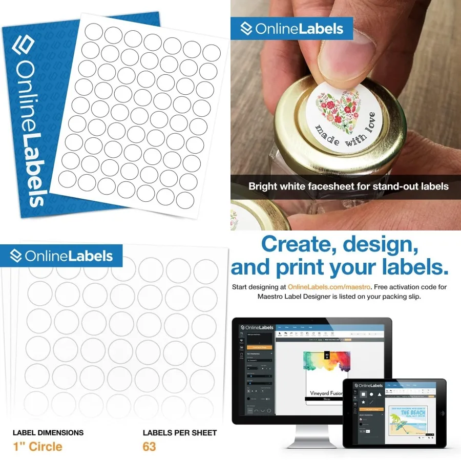 

1 Inch Round Labels - White Matte - Pack of 6300 Circle Stickers 100 Sheets - Ideal for Office Home and School Use - Compatible