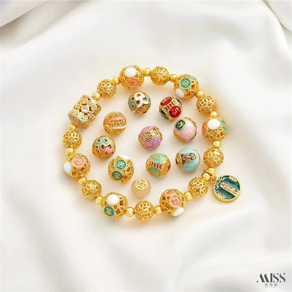 Matte Gold Burnt Blue Hollow Peace Joy Two-color Vase Beads Transfer Beads DIY Bracelet Ornament Accessories