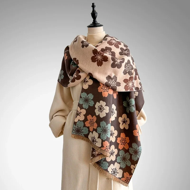 

Elegant Ladies' Jacquard Pashmina Imitation Cashmere Scarf Winter Thick Warmth Two-Sided Shawl Coldproof Windproof Blanket Scar