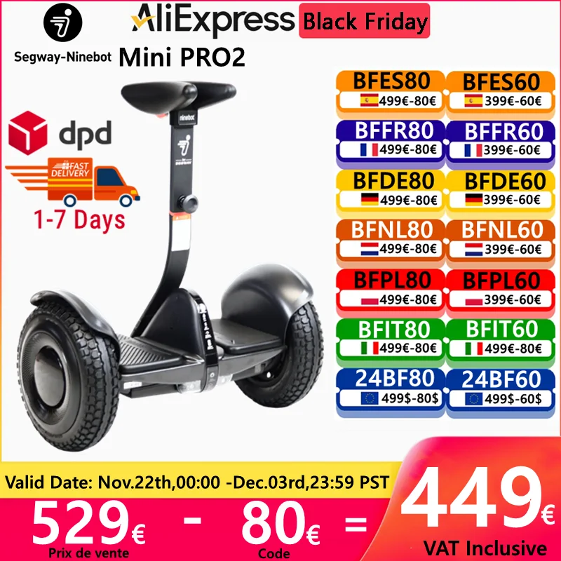 EU Stock Ninebot By Segway Mini Pro2 Self-Balancing Electric Scooter 30km Range Powerful and Portable Compatible with Gokart kit